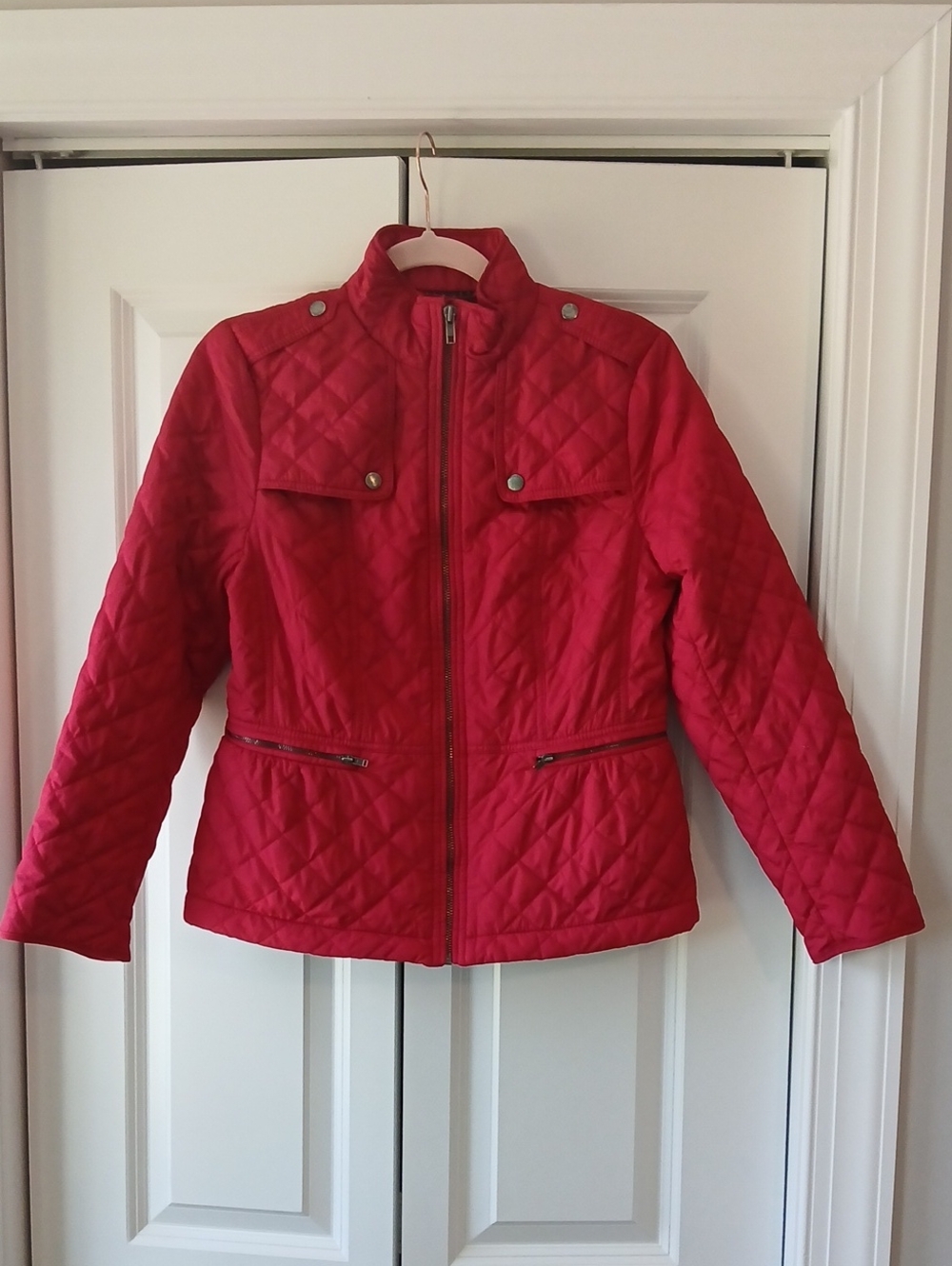 Talbots Petites Siz Medium P Quilted Red Zip-Front Lined Jacket With Pockets